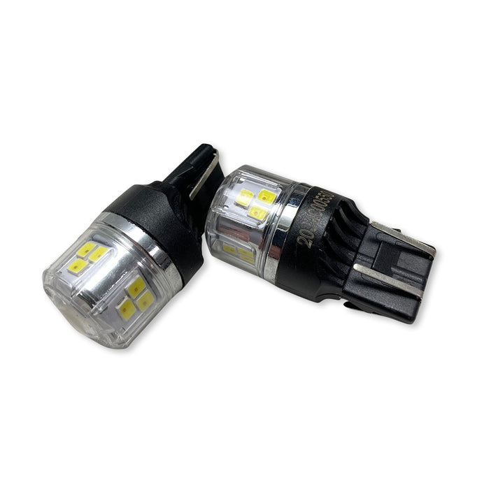 7443 Switch Back LED Replacement Bulbs with New 3030 diode technology and corrosion proof cover - WHITE-AMBER LED PNP Series
