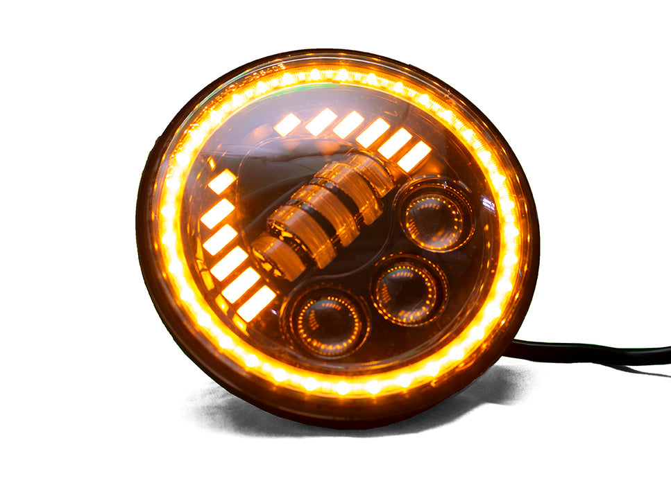 Single 7in 60-Watt LED Sealed Beam Conversion Headlights with Amber/White DRL Turn Signal Function Capability