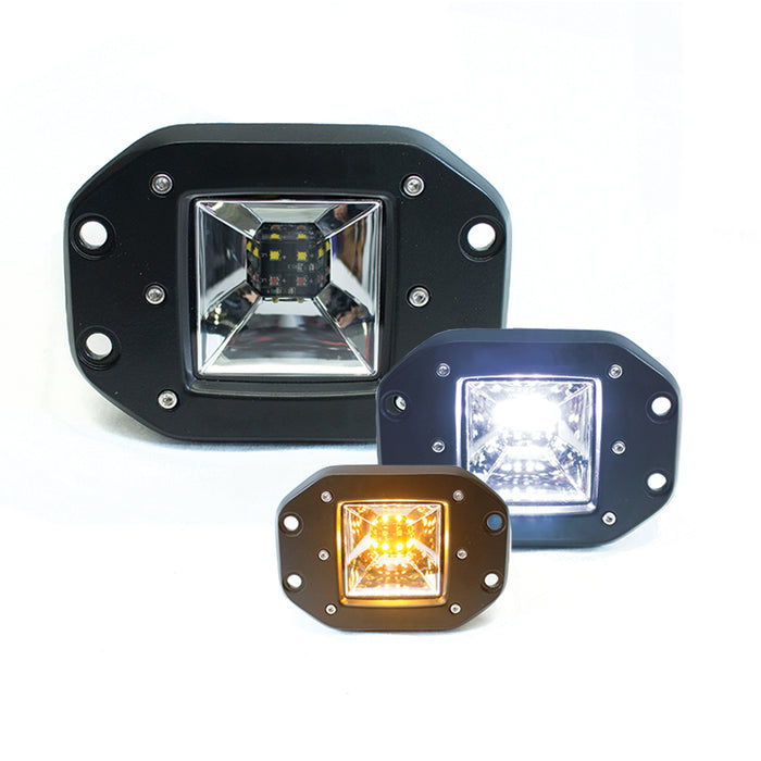 Race Sport® Lighting 2-Function LED Flush Mount style Forward light - White/Amber - White Hi-Power Fog / Amber Turn Signal