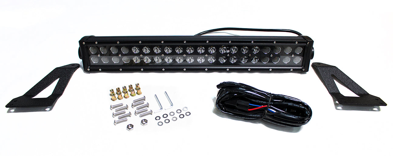 07-17 4WD Jeep JK Wrangler Grille (1) 120w Dual Row in BLACKED OUT® Series LED LIGHT BAR with mounting bracket and Wire Harness