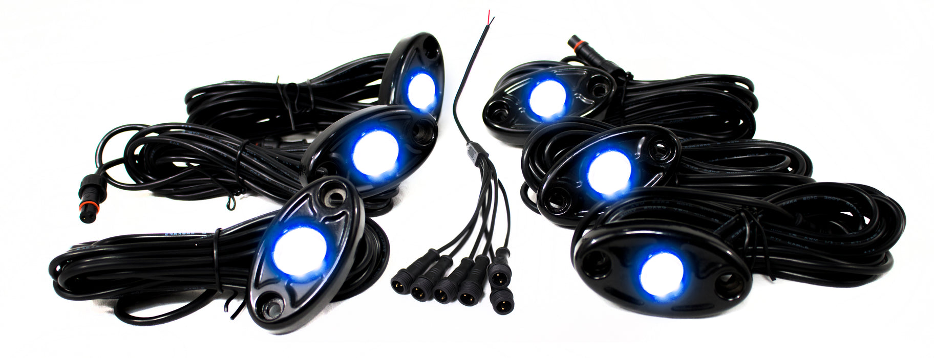 6 LED Glow Pod Kit w/ Brain Box IP68 12V w/ All Hardware (Blue)