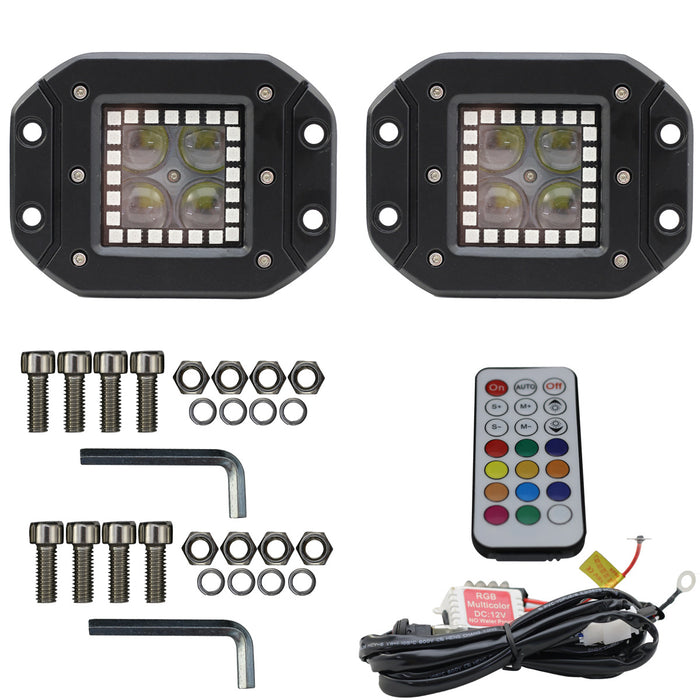 Race Sport 3x3 ColorADAPT 3x3 HALO Flush Mount Light Kit with RGB Multi-Color Functions - Kit Comes with (2) flush mounts, remote, Switch and wire harness