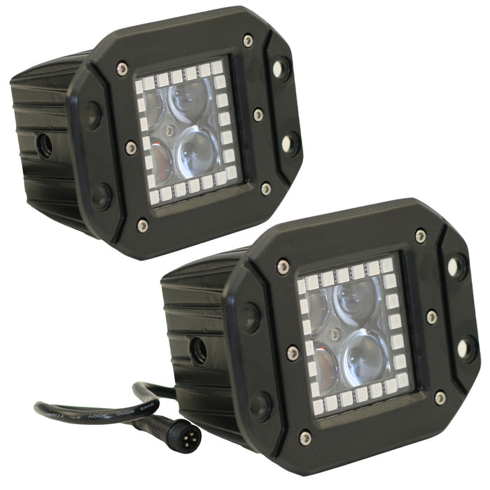 Race Sport 3x3 ColorADAPT 3x3 HALO Flush Mount Light Kit with RGB Multi-Color Functions - Kit Comes with (2) flush mounts, remote, Switch and wire harness