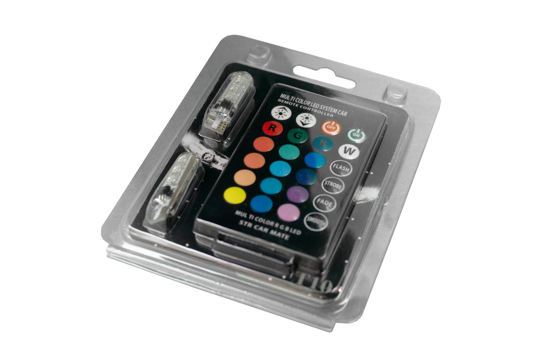 Race Sport® T10 194 RGB Multi-color LED Kit with 24-Key button IR remote and (2) RGB Bulbs with receivers