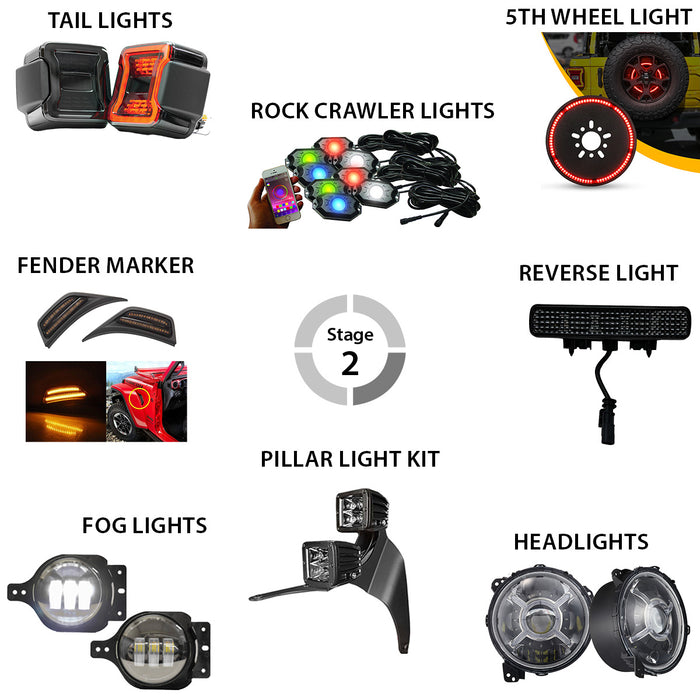 Stage 2 Trail Runner LED Lighting Combo Package fits 2018+ Jeep Wrangler JL Race Sport Lighting