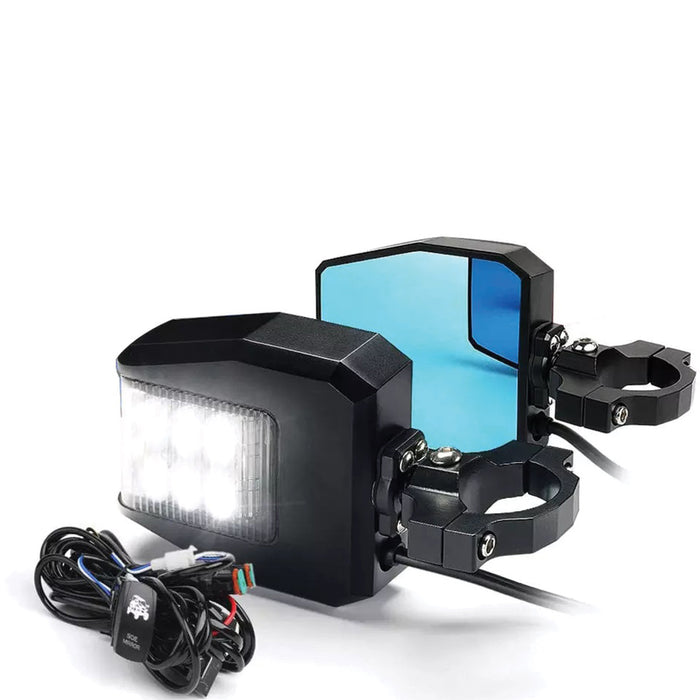 UTV Dual Function Side Rear View Mirror with High Powered LED Lighting and Bar Clamp