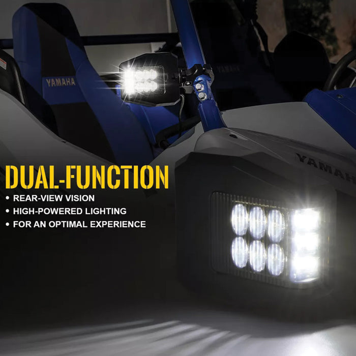 UTV Dual Function Side Rear View Mirror with High Powered LED Lighting and Bar Clamp